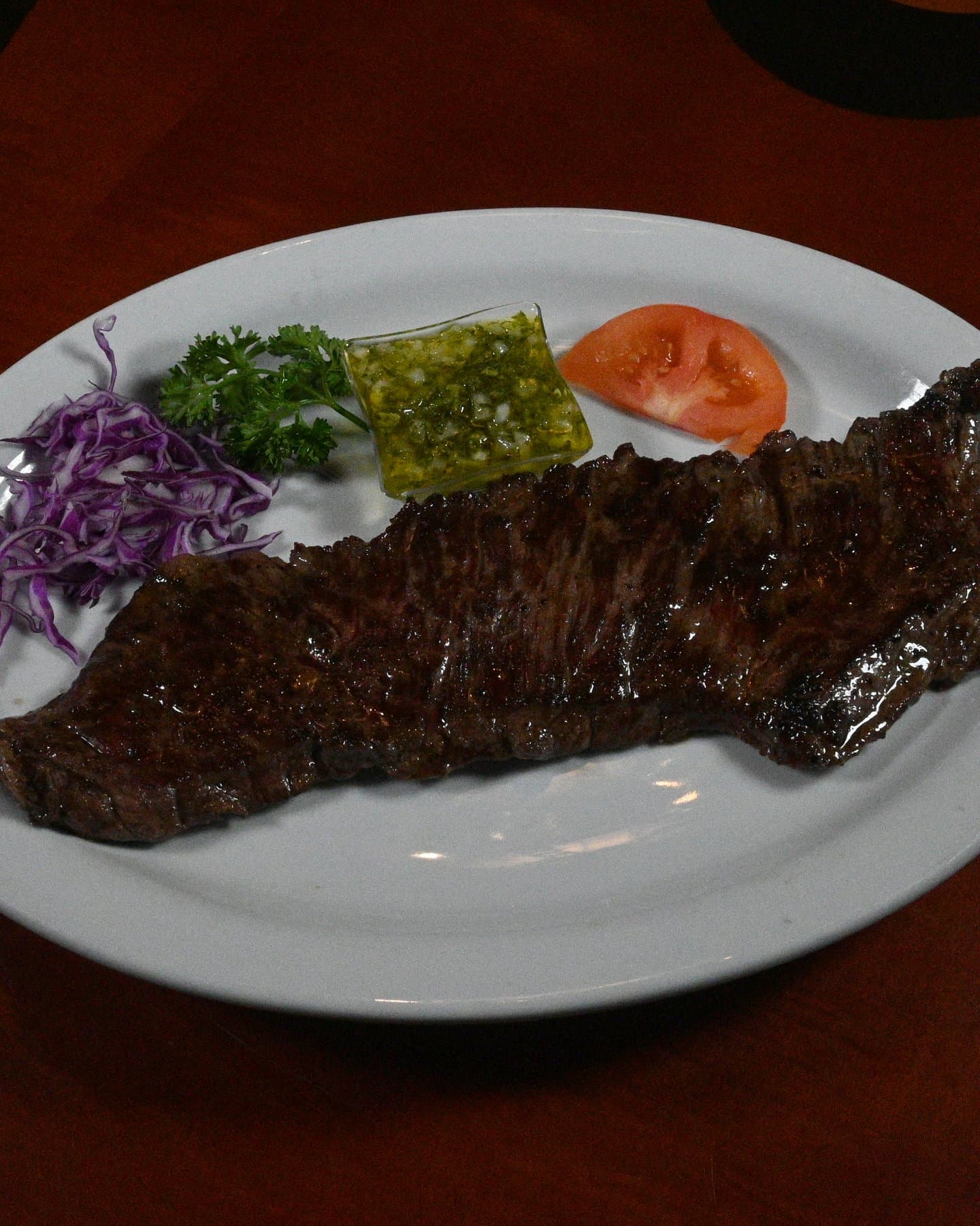 Churrasco with chimichurri, tomato and cabbage at Don Ramon
